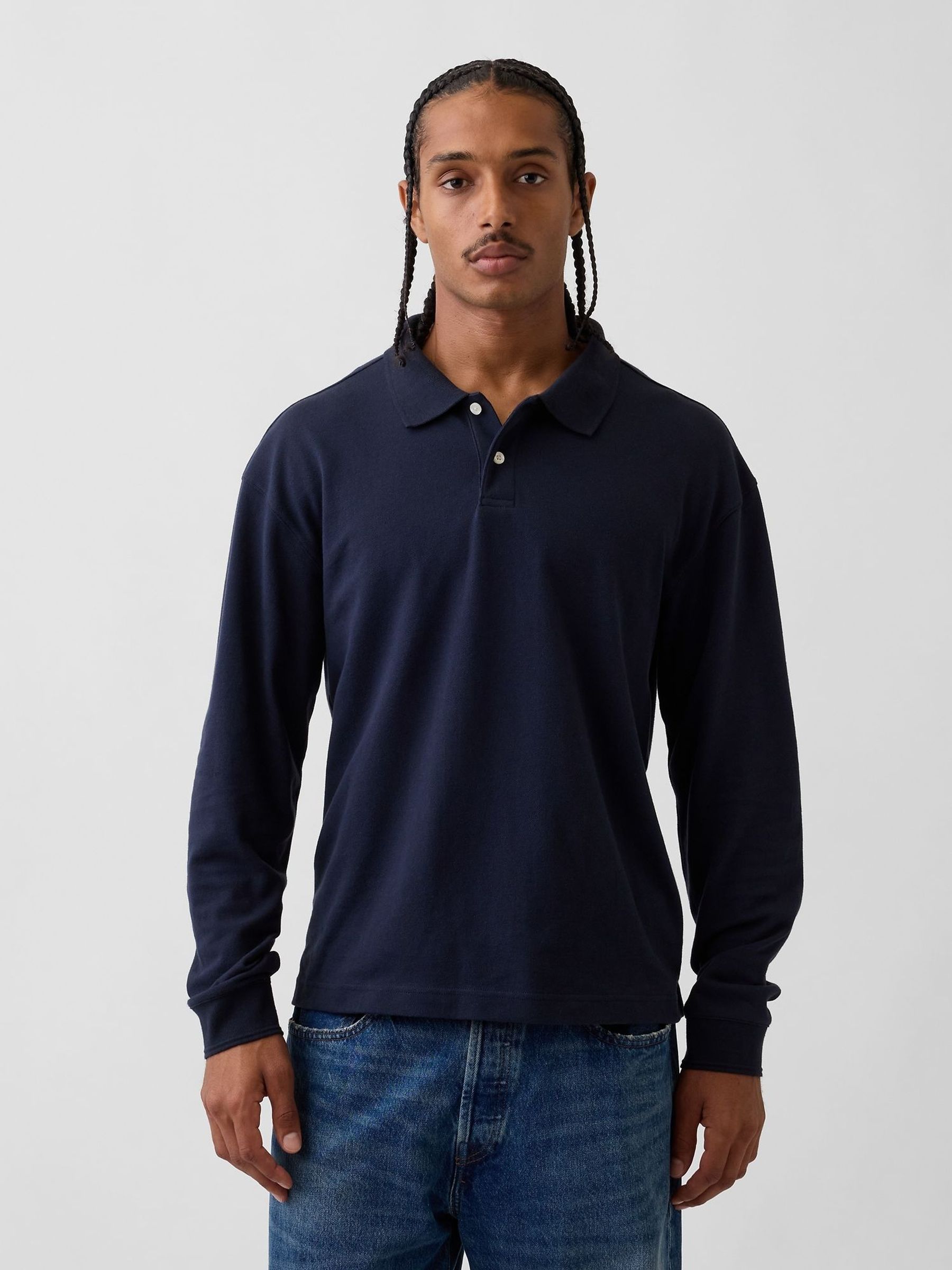 Navy - Regular Oversized Pique Polo Shirt