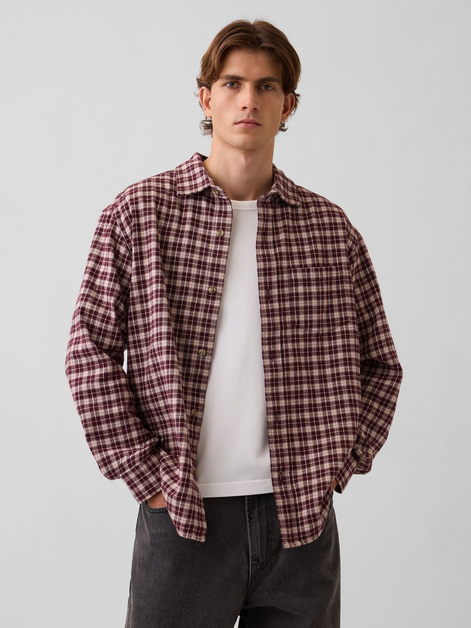 Burgundy Check - Regular Relaxed Flannel Shirt