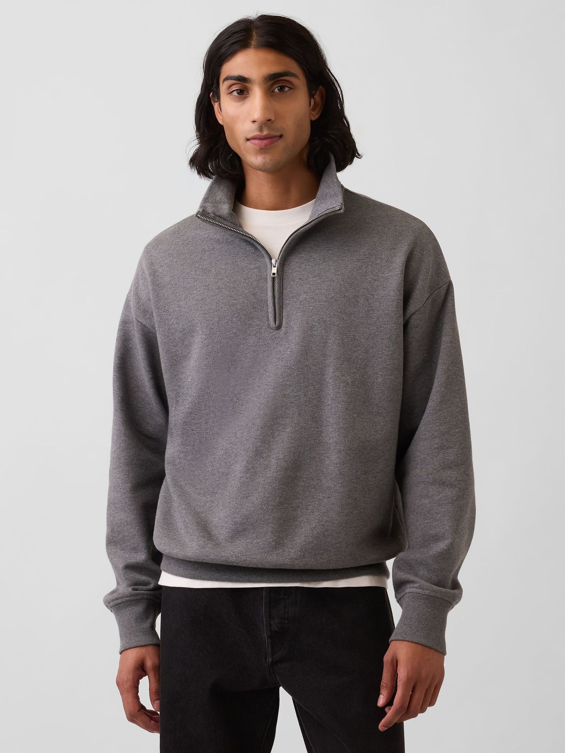 Dark Grey - Regular Heavyweight Oversized Quarter-zip Pullover Sweatshirt