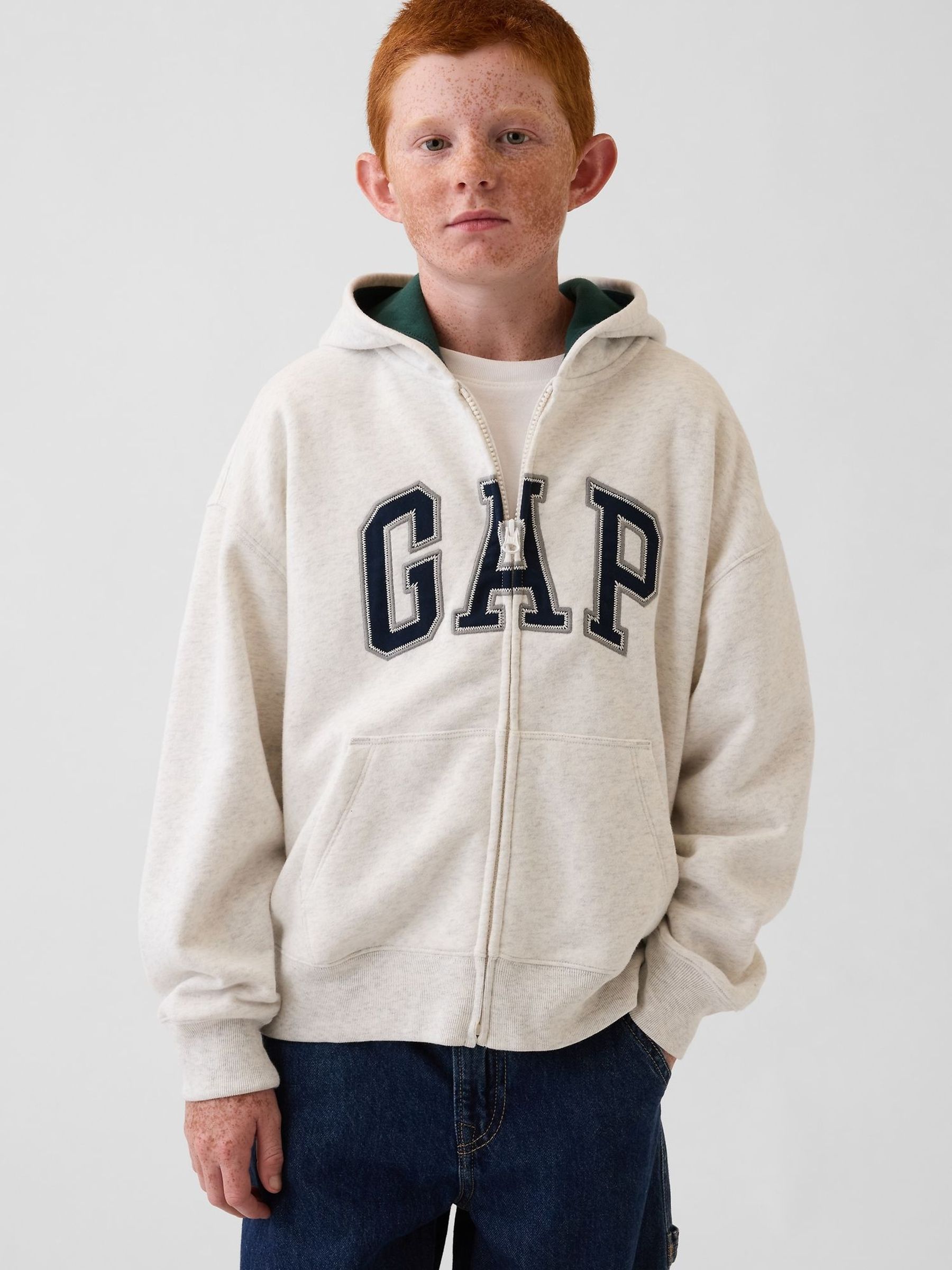 Grey/Green - Vintage Soft Logo Zip-up Hoodie