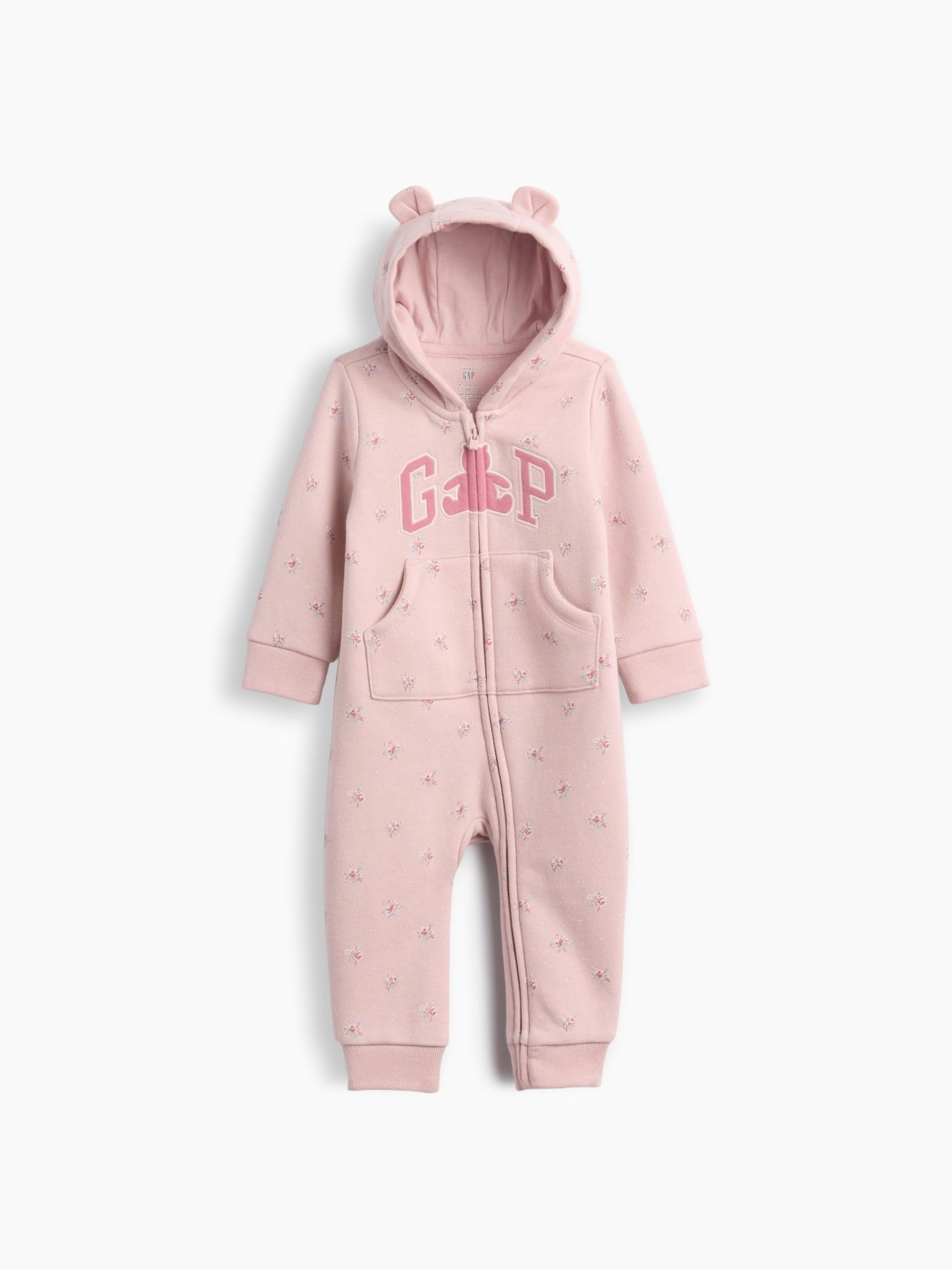 Pink Floral - Vintage Soft Logo Hooded One-piece
