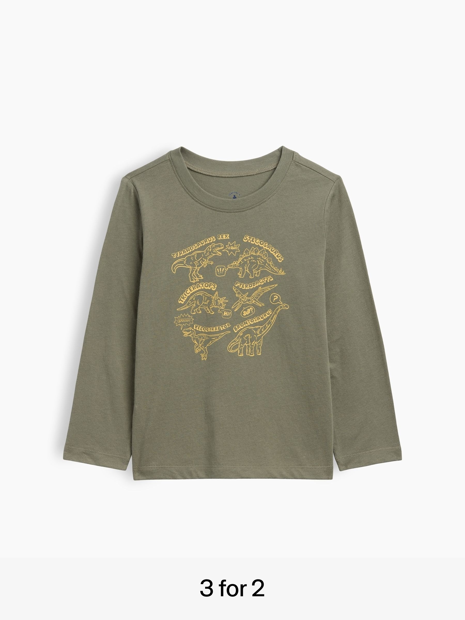 Khaki Green Dinosaur - Graphic Long Sleeve T-shirt