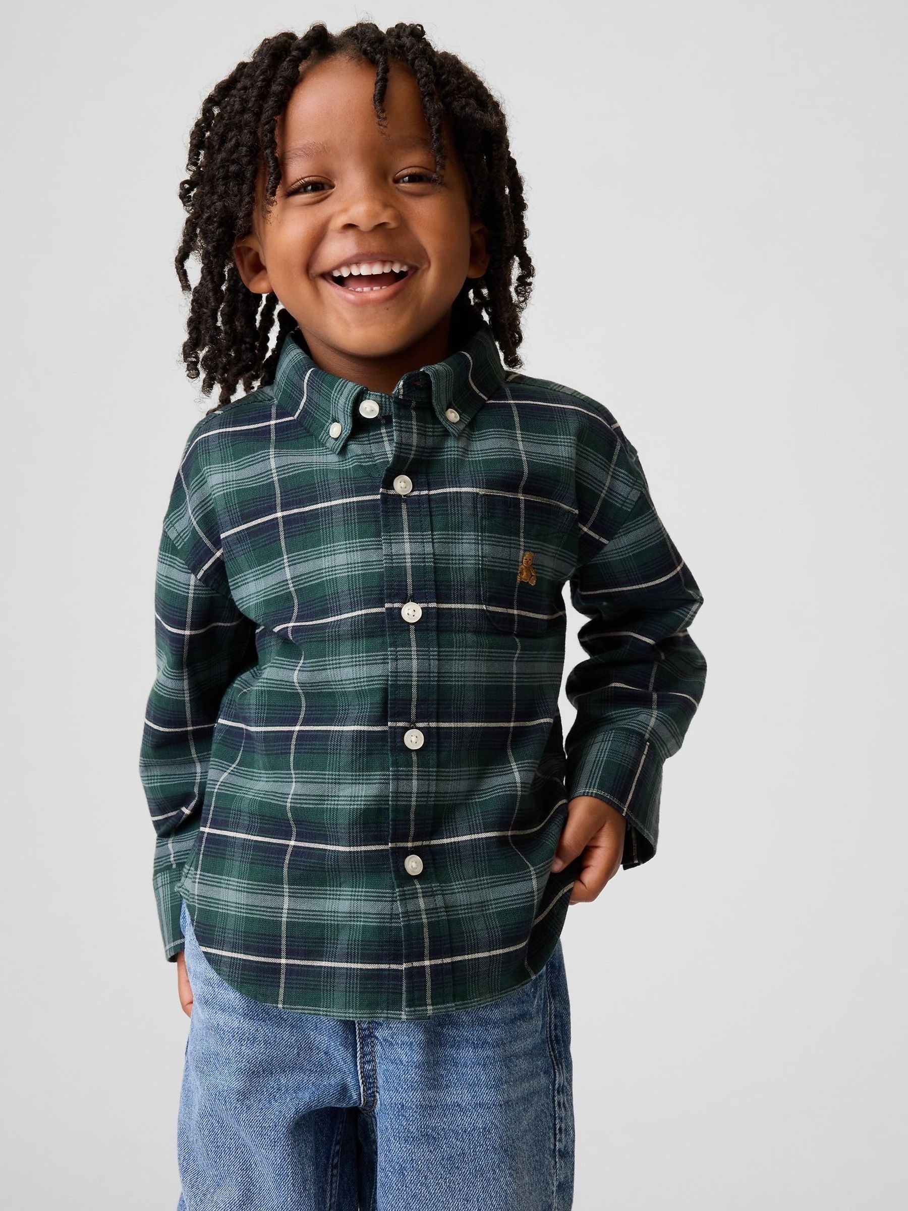 Green - Baby And Toddler Print Oxford Big Shirt