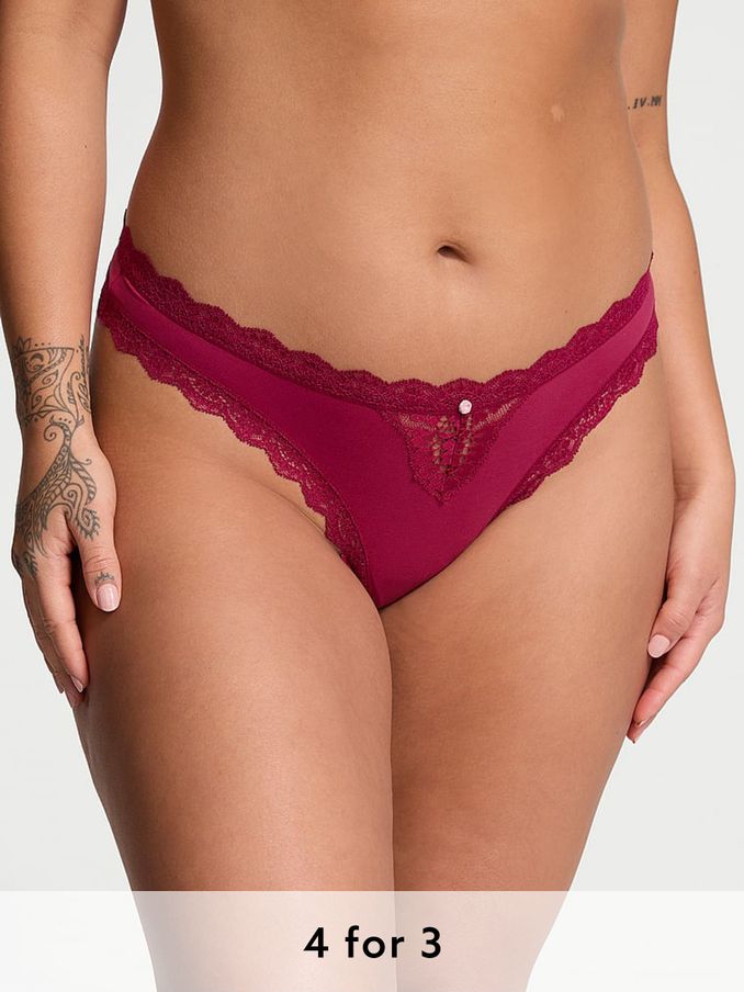 Campari Red Lace Trim Thong Knickers (E43424) | £14