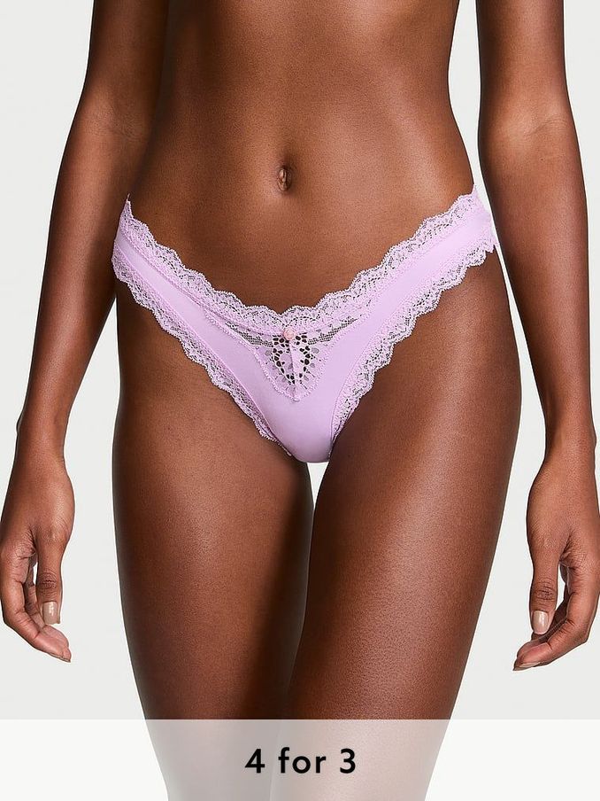 Silky Lilac Purple Lace Trim Brazilian Knickers (E43436) | £14