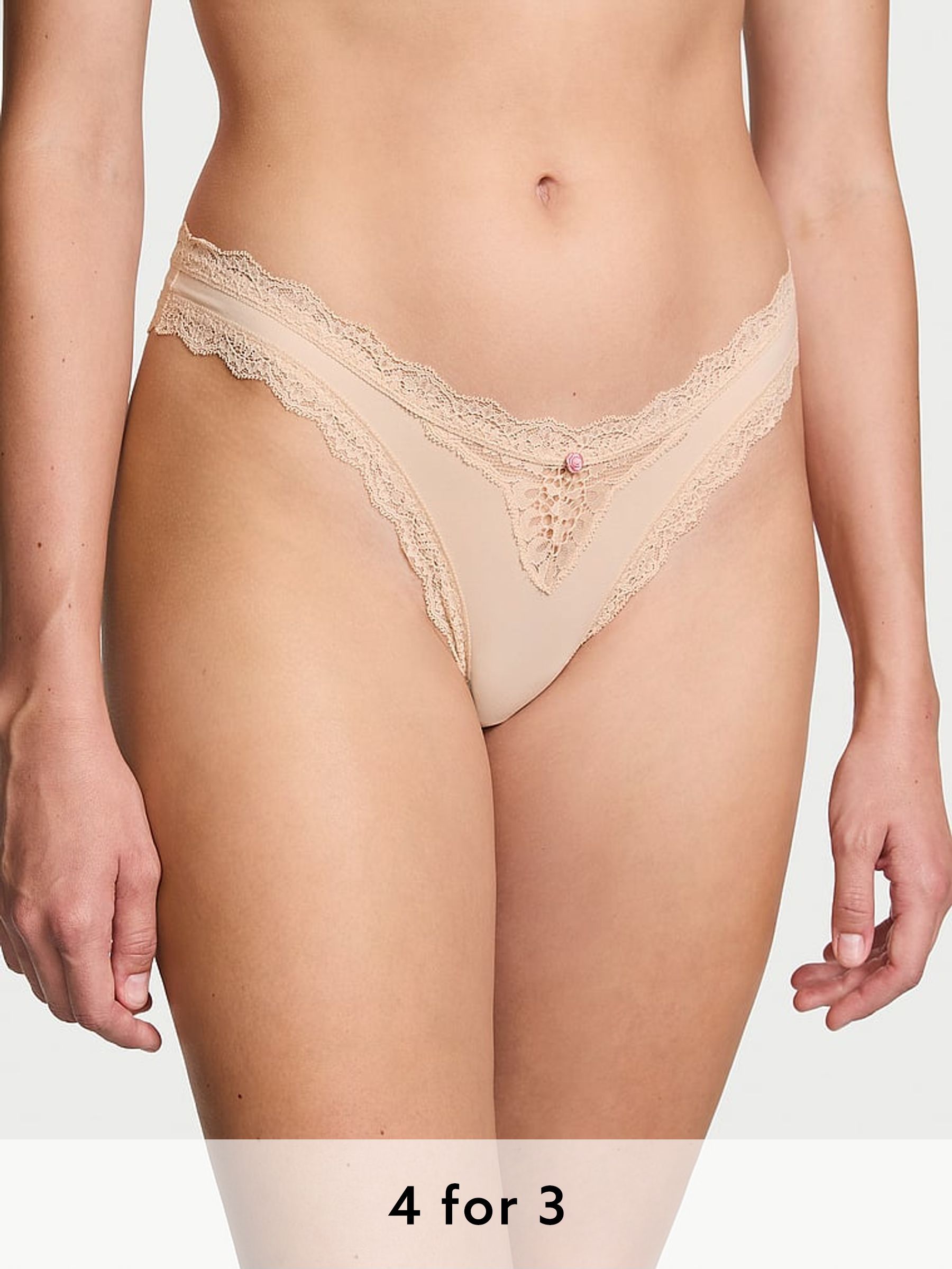 Marzipan Nude Lace Trim Brazilian Knickers (E43443) | £14