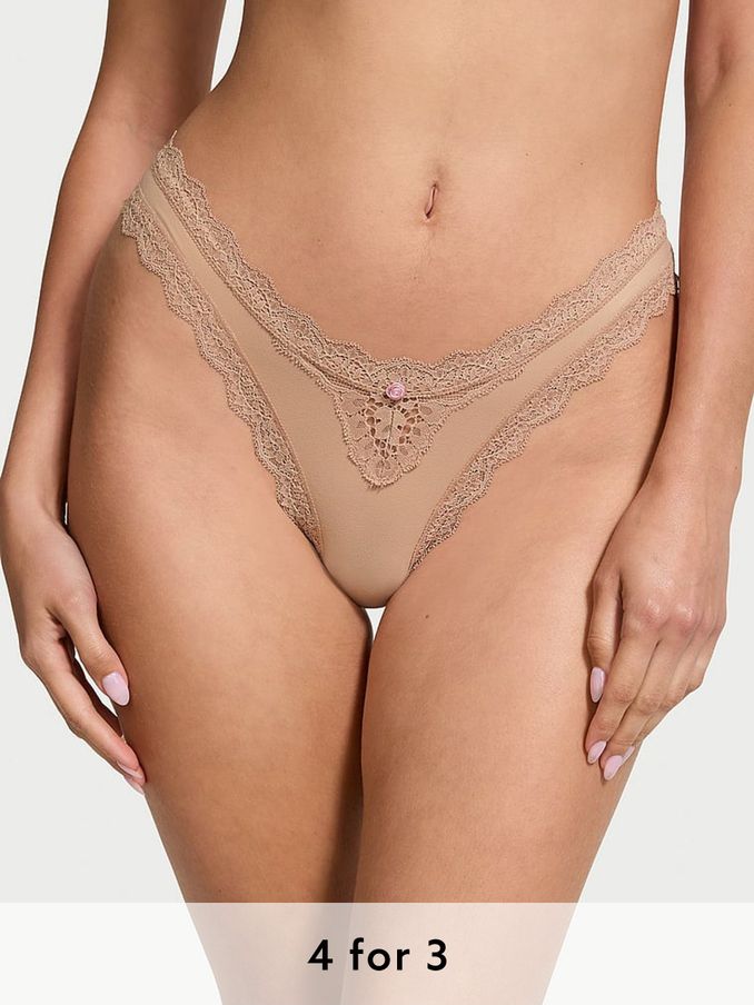 Praline Nude Lace Trim Brazilian Knickers (E43468) | £14