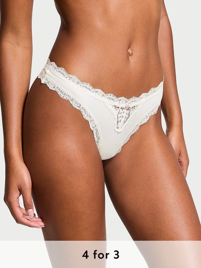 Coconut White Lace Trim Thong Knickers (E43488) | £14