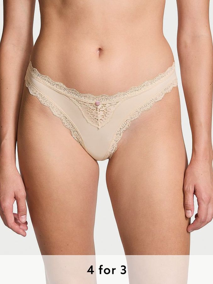 Marzipan Nude Lace Trim Thong Knickers (E43498) | £14