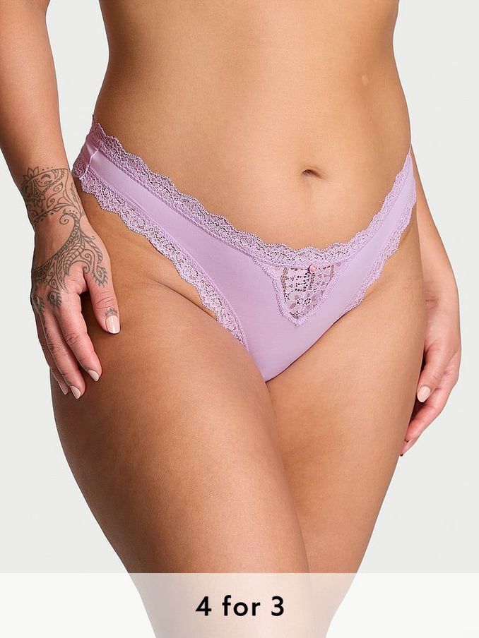 Silky Lilac Purple Lace Trim Thong Knickers (E43507) | £14