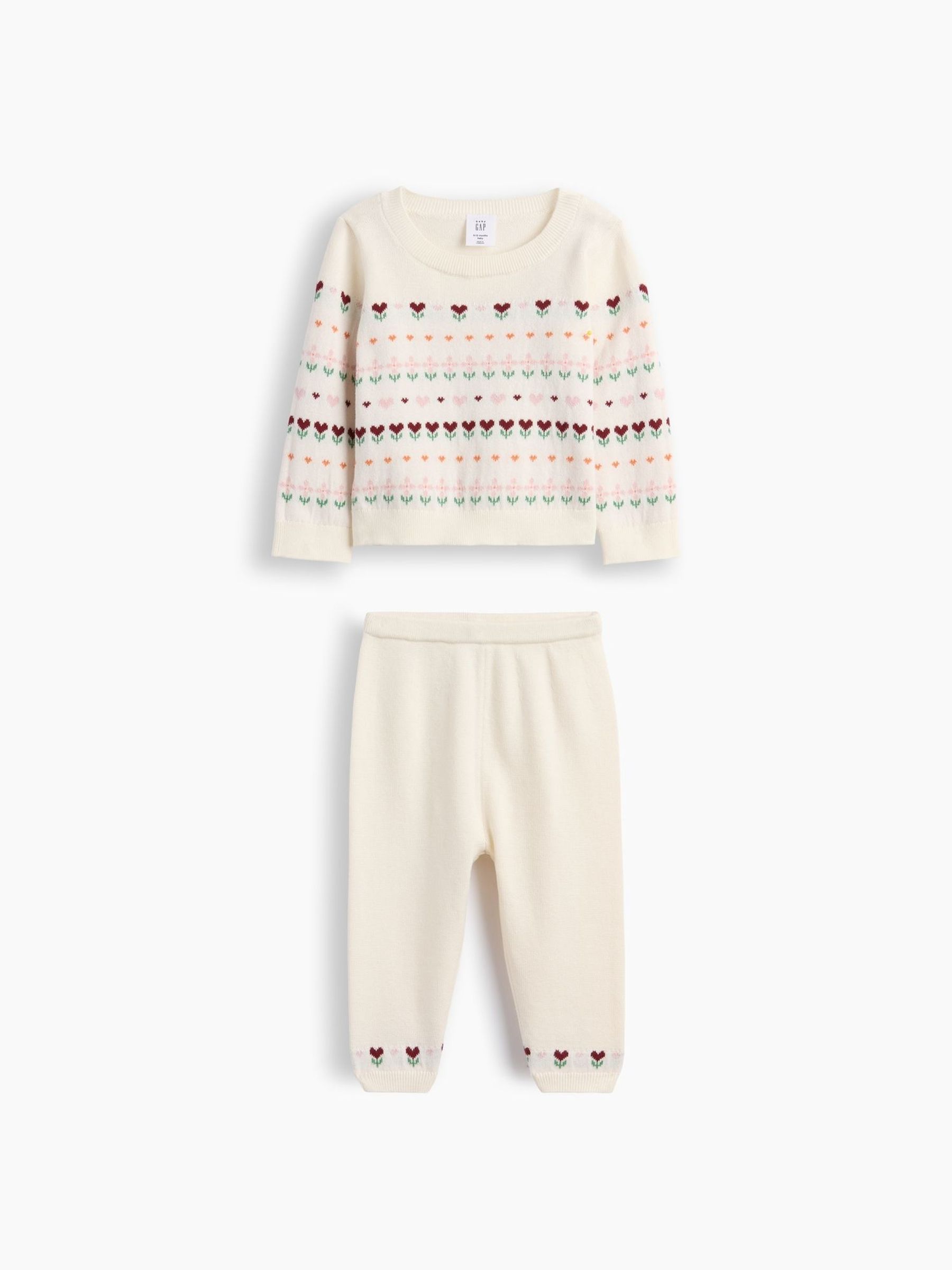 Cream - Floral Heart Top & Short Sets