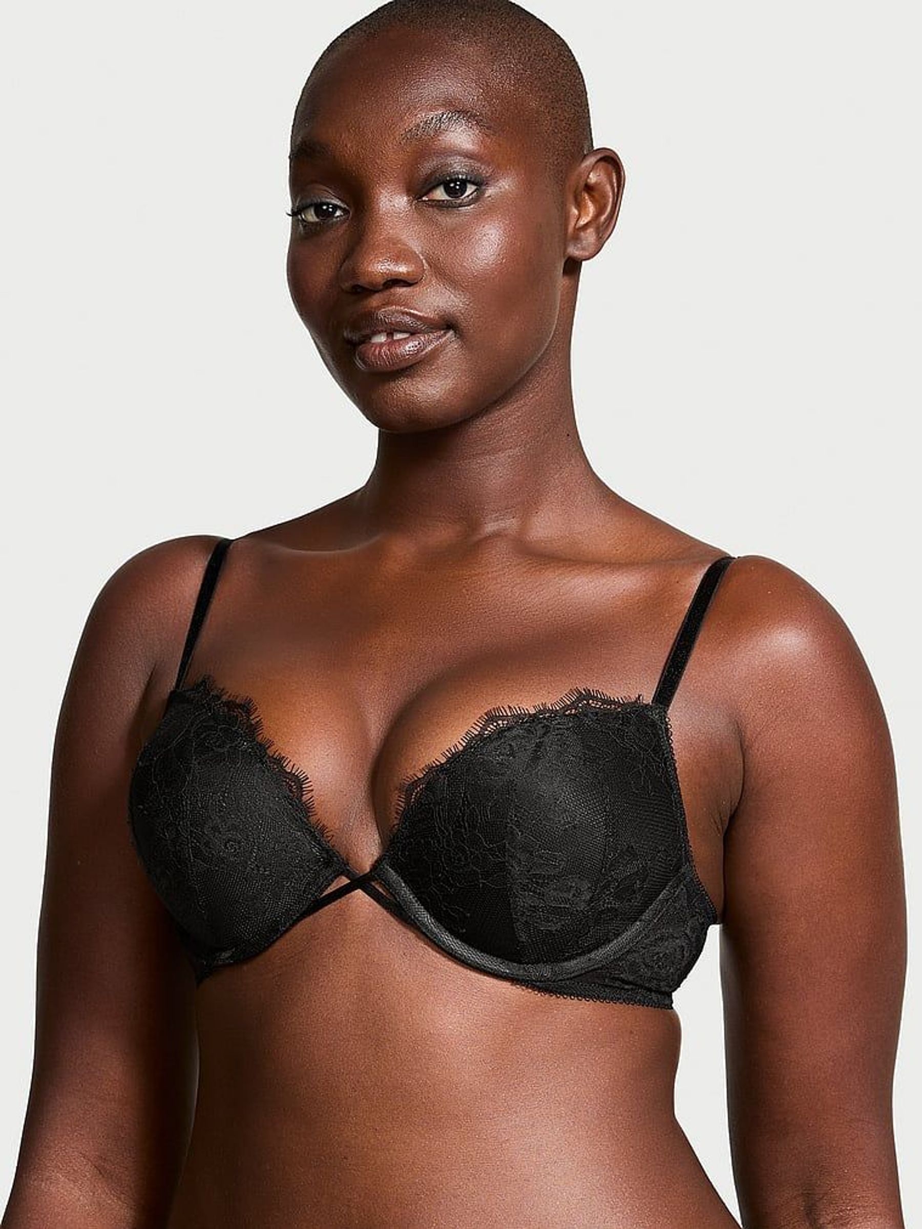 Black Add 2 Cups Push Up Rose Lace Bra (E44029) | £49