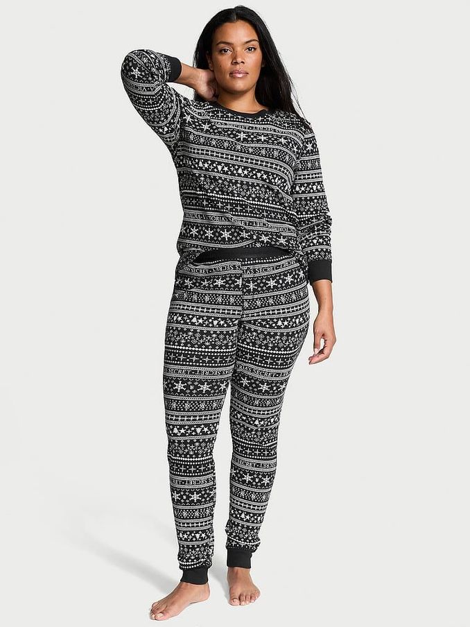 Black Fair Isle Thermal Long Pyjama Set (E44032) | £24