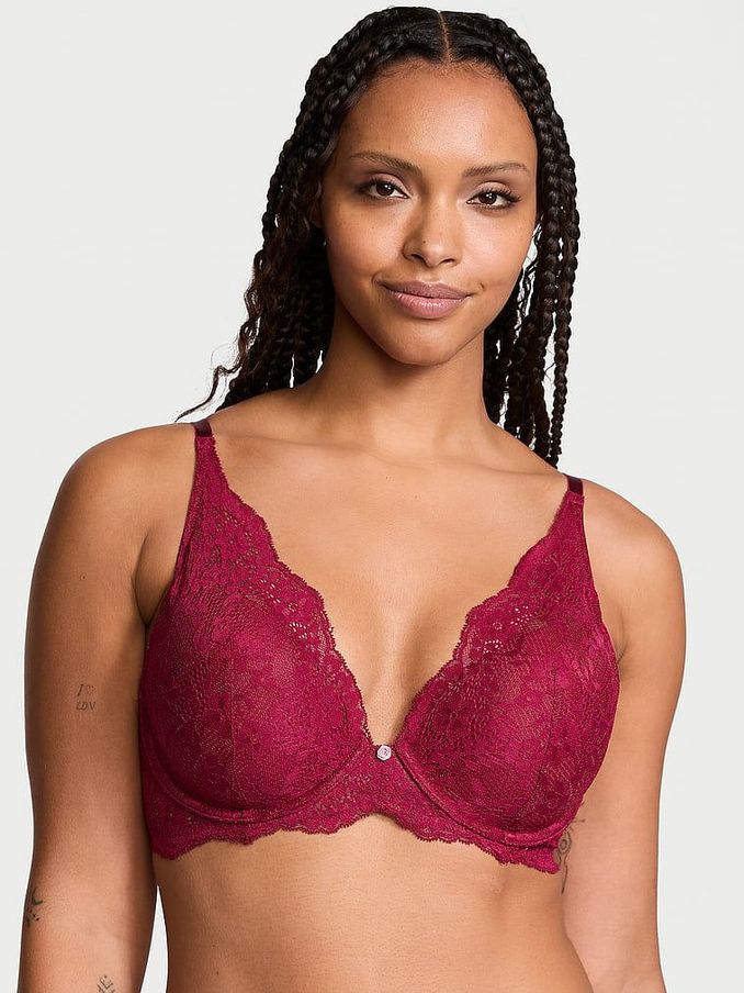 Campari Red Half Pad Plunge Lace Bra (E44040) | £45