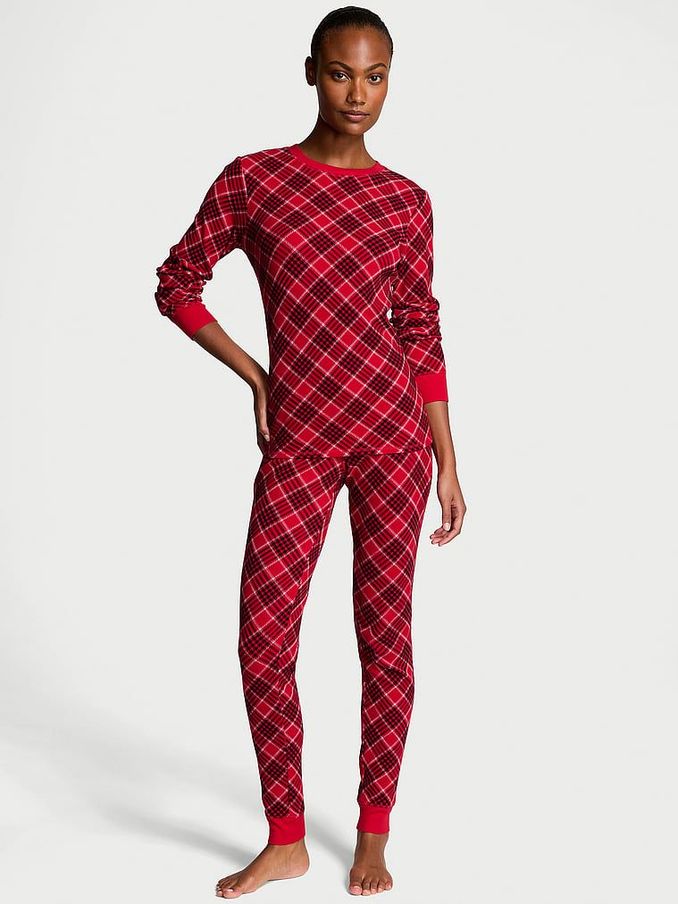 Lipstick Lovely Plaid Red Thermal Long Pyjama Set (E44043) | £24