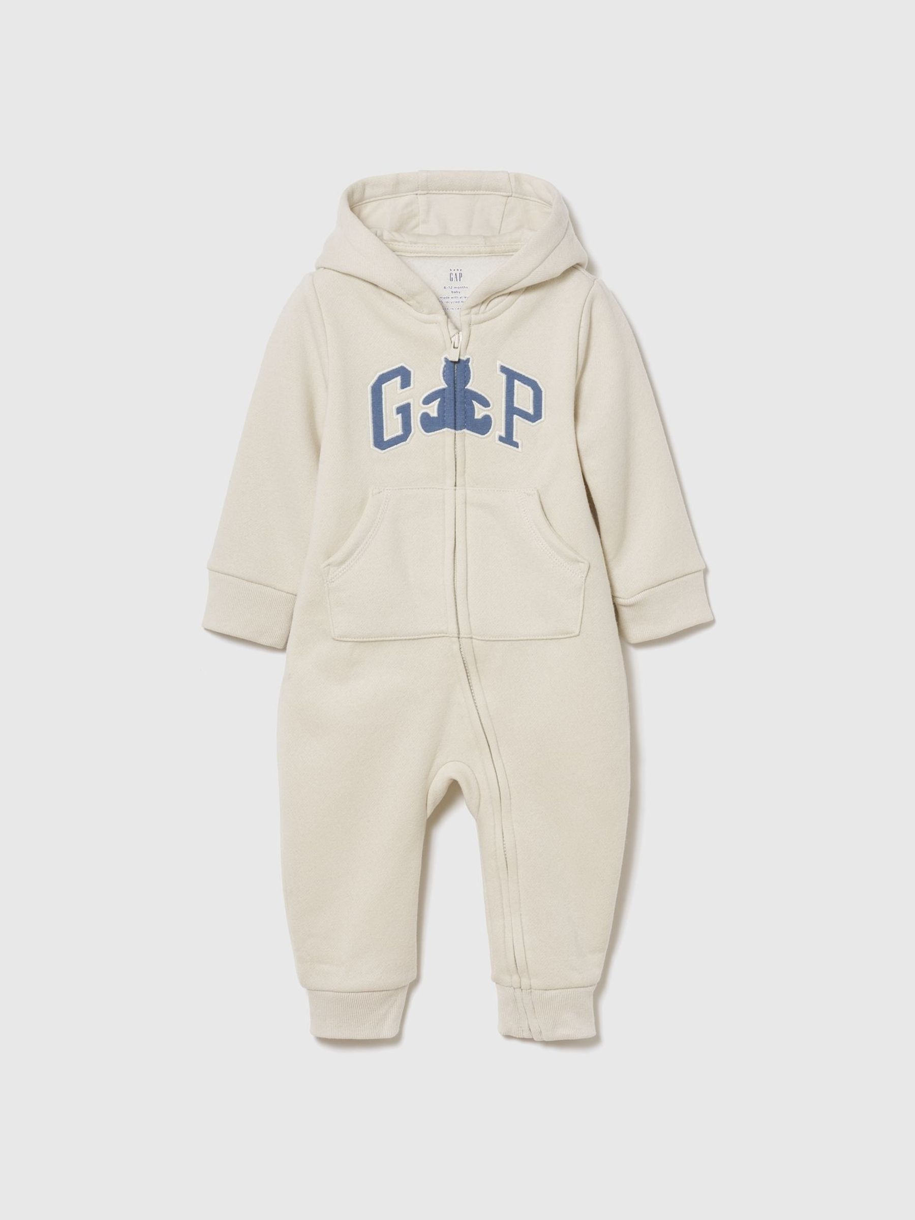 Cream/Blue - Vintage Soft Logo Hooded One-piece