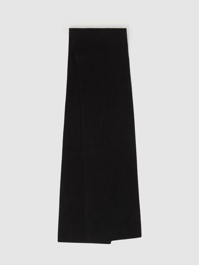 Ribbed Merino Scarf in Black (E45208) | £38