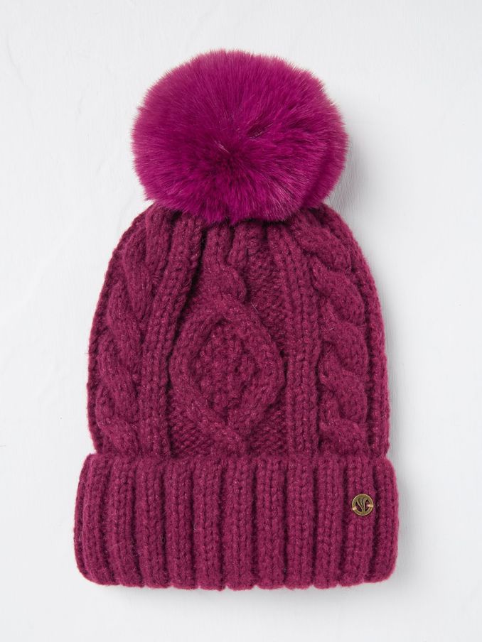 Dark Red Billie Cable Bobble Hat (E46315) | £12