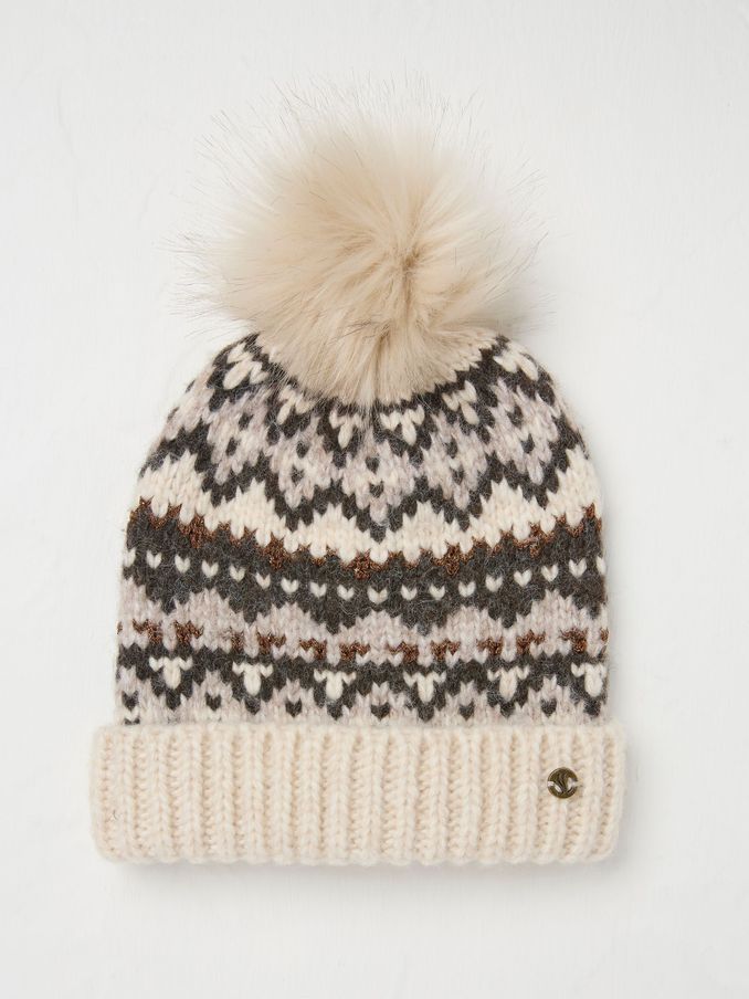 Ivory Fairisle Pattern Bobble Hat (E46316) | £14