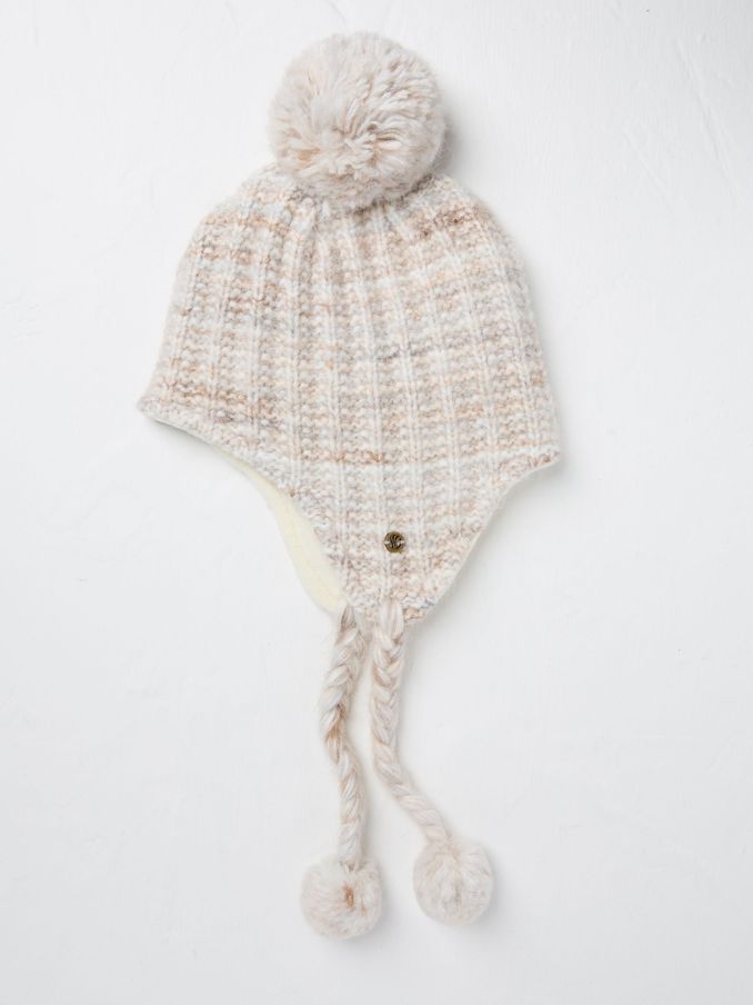 Ivory Textured Trapper Bobble Hat (E46318) | £13
