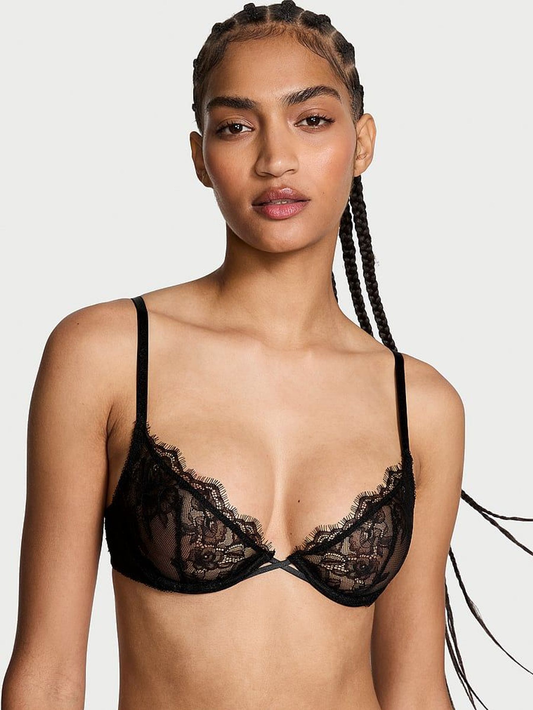 Black Unlined Demi Rose Lace Bra (E46490) | £45