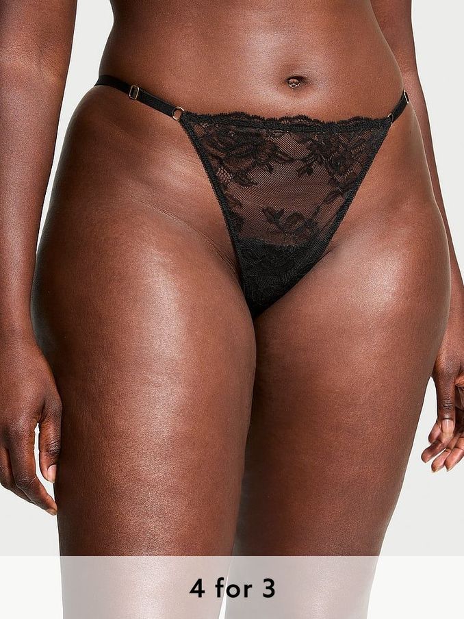 Black G String Rose Lace Knickers (E46505) | £18