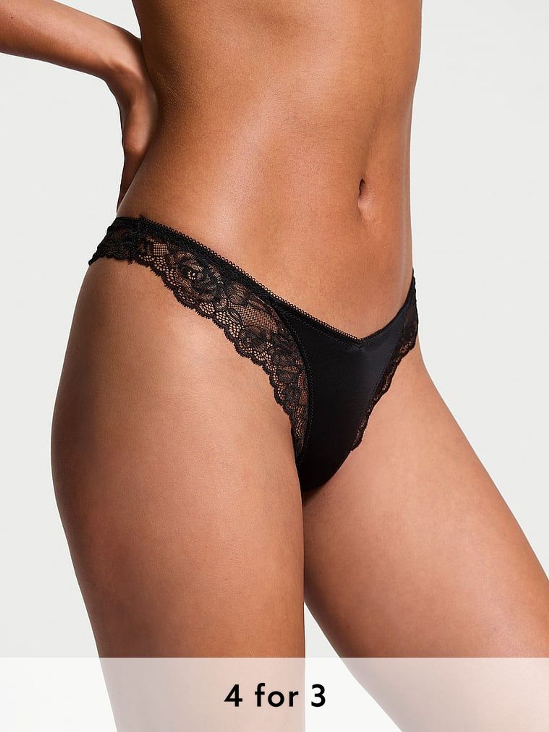 Black Thong Rose Lace Trim Knickers (E46518) | £14