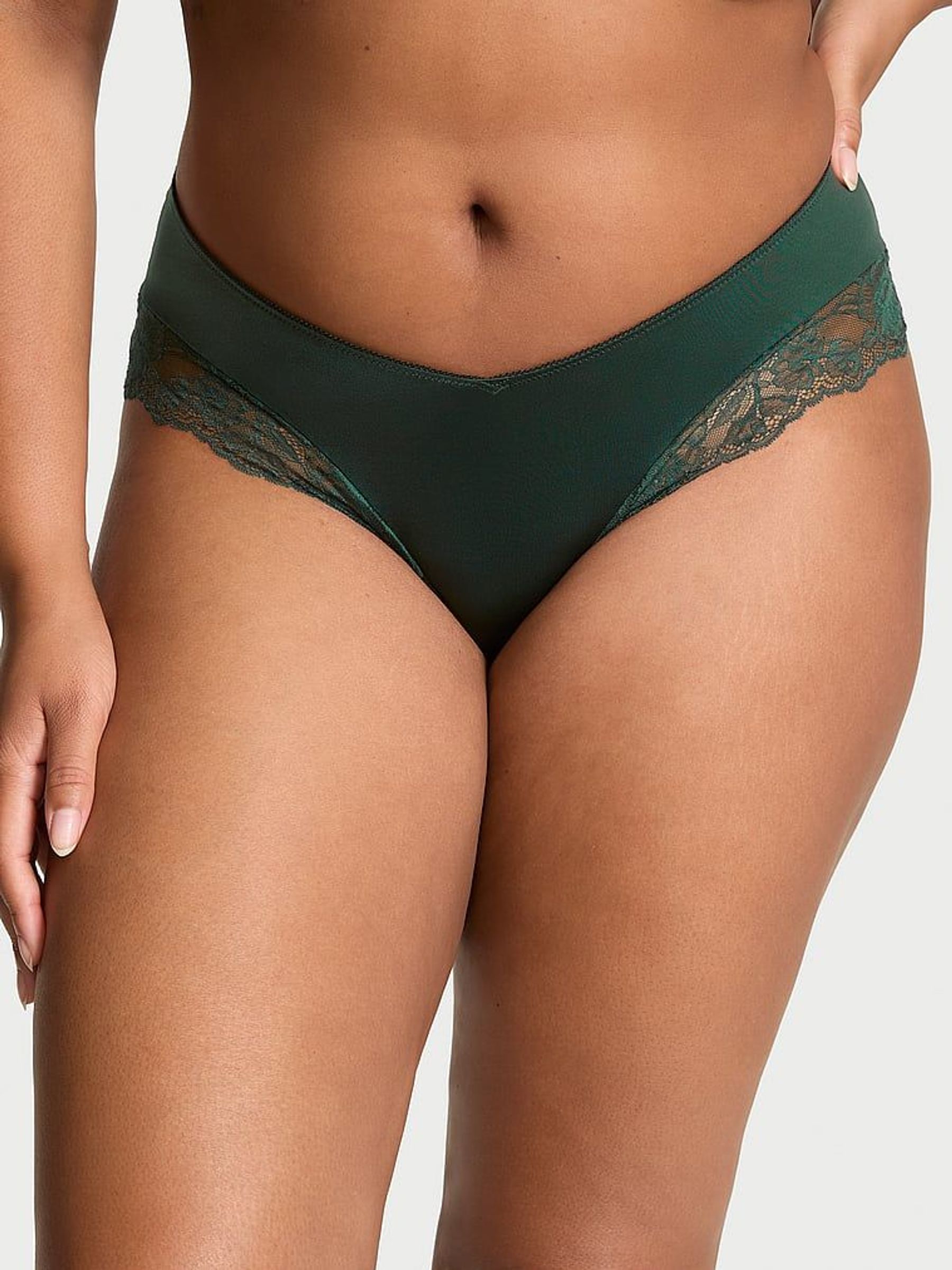 Botanical Green Cheeky Rose Lace Trim Knickers (E46521) | £7