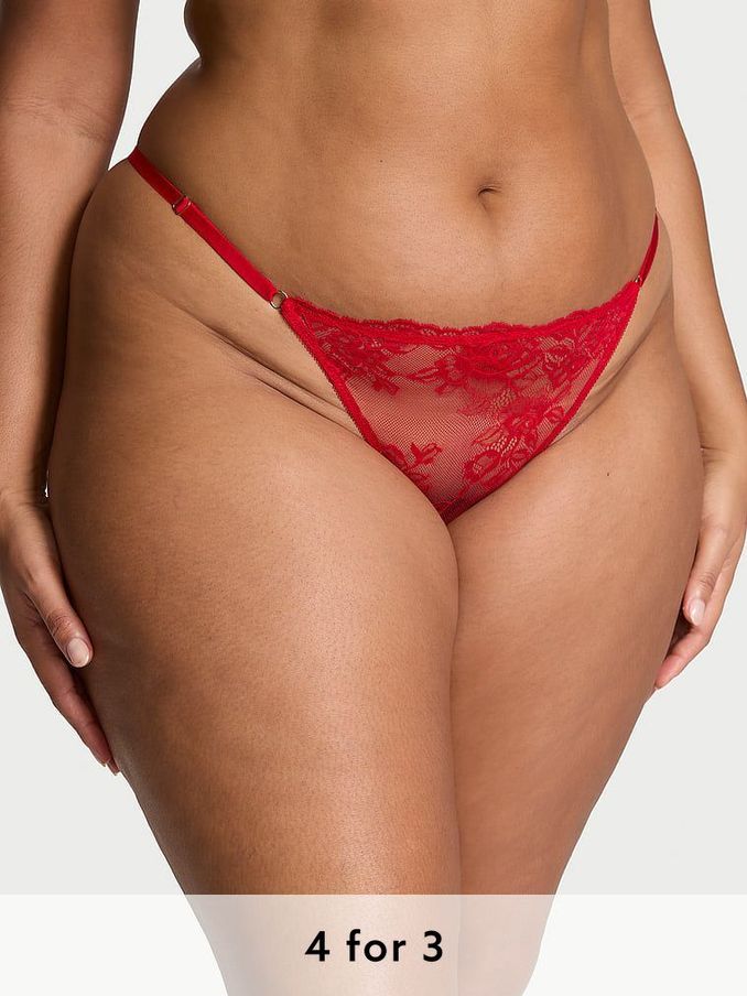 Lipstick Red G String Rose Lace Knickers (E46522) | £18