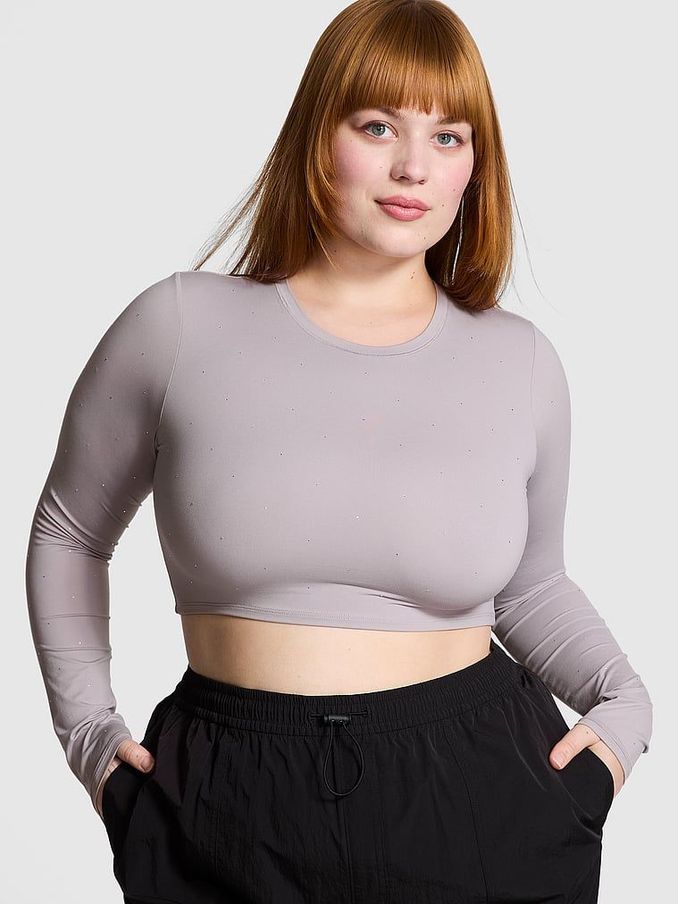Dusty Purple Diamanate Long Sleeve Soft Stretch Cropped T-Shirt (E46626) | £20