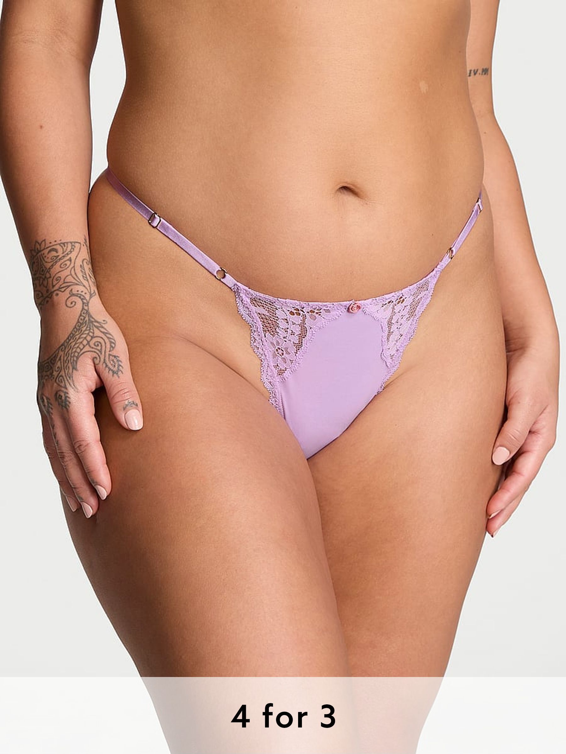 Silky Lilac Purple Lace Trim G String Knickers (E46638) | £14