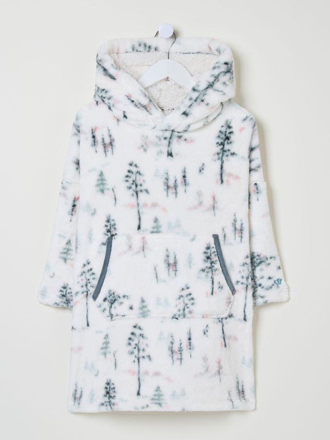 White Oversized Printed Fleece Hoodie (E46926) | £16
