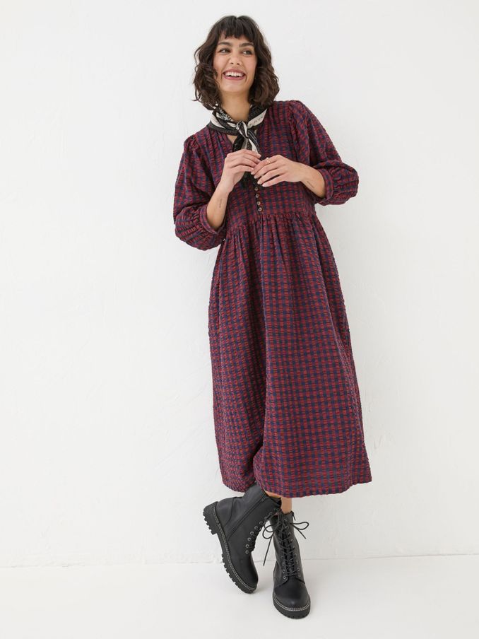 Ceil Burgundy Red Check Dress (E50021) | £40