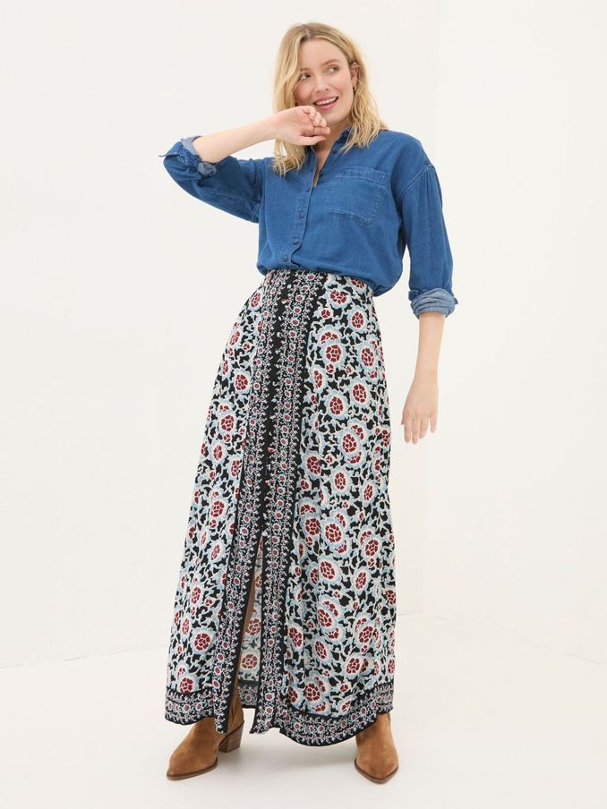 Arabella Black Wild Floral Midi Skirt (E50028) | £32