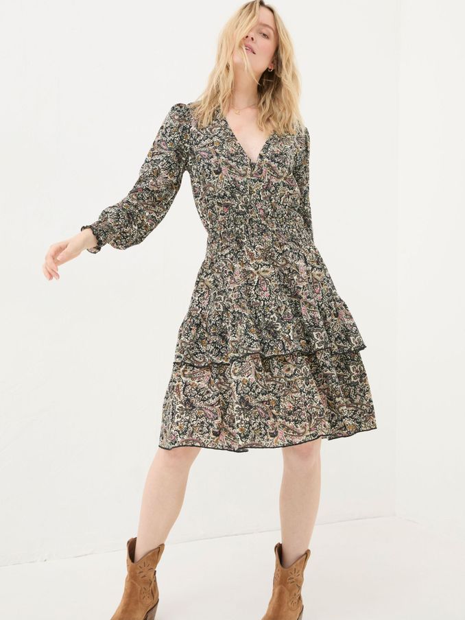 Amba Cream Wild Paisley Jersey Dress (E50038) | £30