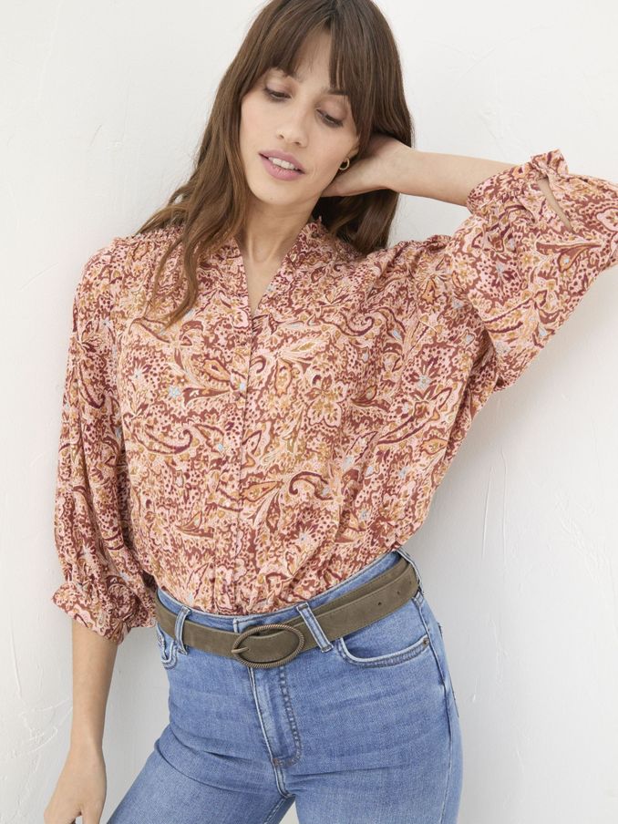 Evelyn Dusky Pink Wild Paisley Blouse (E50077) | £18