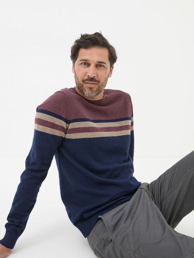 Rye Burgundy Red Cotton Cashmere Crew Neck Jumper (E50082) | £34