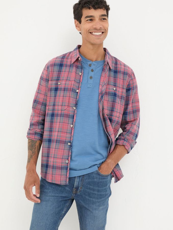 Davington Pink 100% Cotton Long Sleeve Check Shirt (E50212) | £32