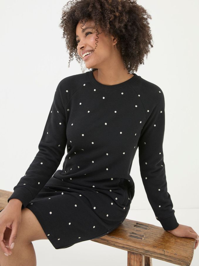 Georgia Black Embroidered Sweat Dress (E50405) | £36