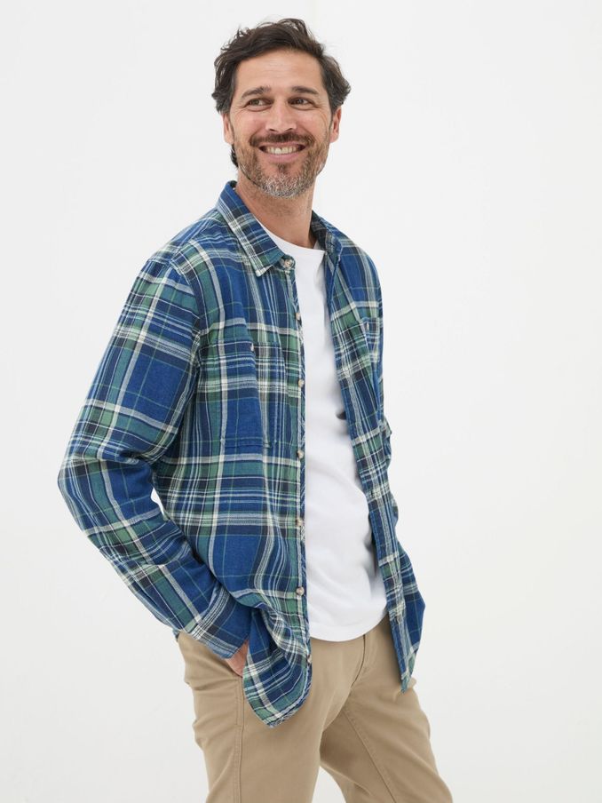 Western Blue/Green 100% Cotton Long Sleeve Check Shirt (E50453) | £32