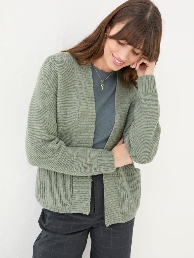 Clara Khaki Green Cotton Cardigan (E50465) | £28