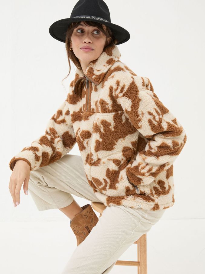 Parker Brown Horse Print Half Neck Fleece (E50507) | £40