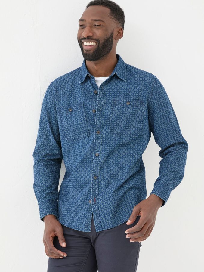 Geo Blue Print Shirt (E50544) | £35