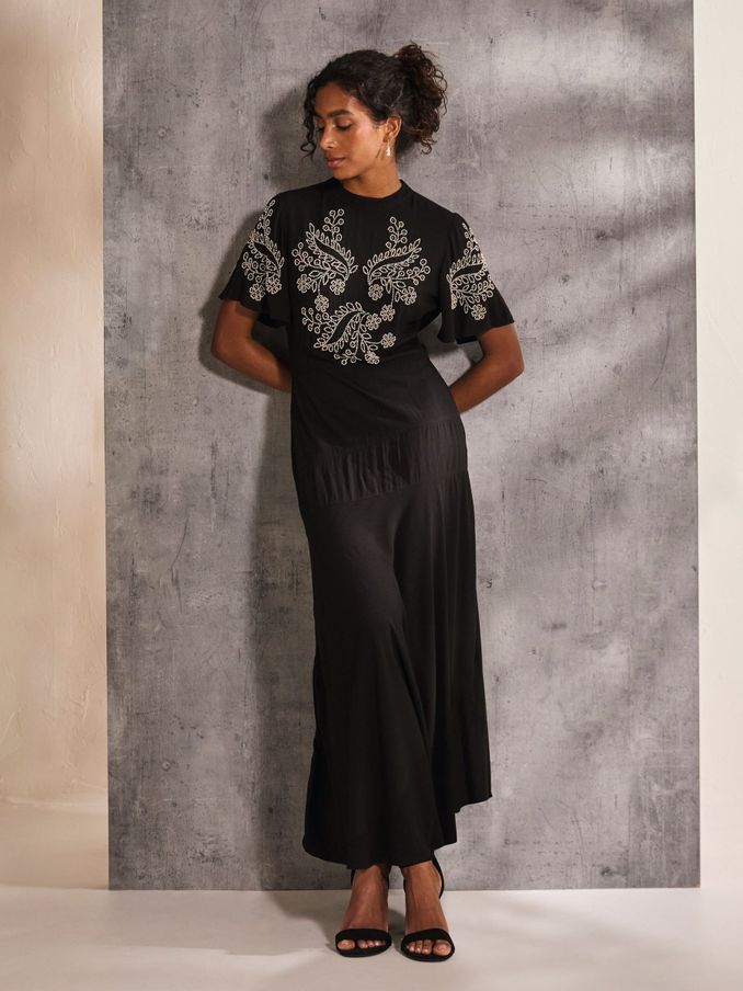 Margot Black Beaded Maxi Dress (E50624) | £55