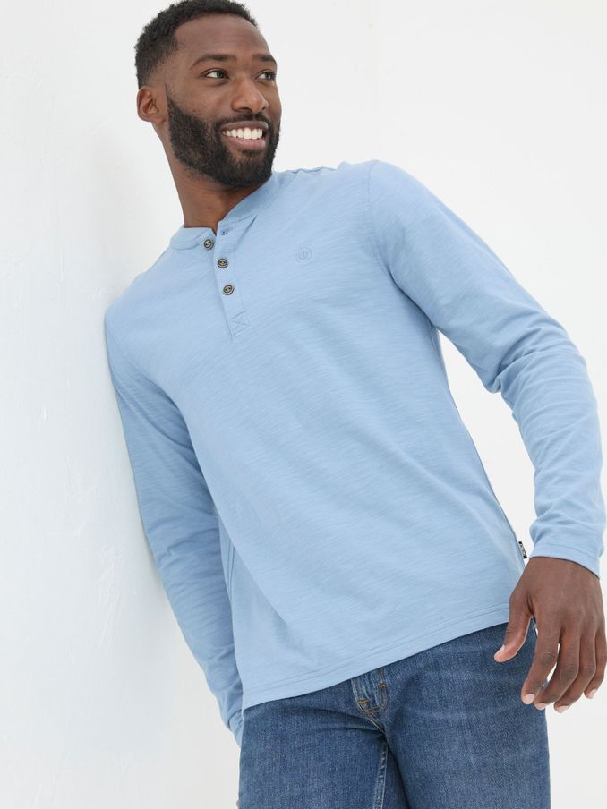 Woodside Light Blue Long Sleeve Henley T Shirt (E50643) | £29.50
