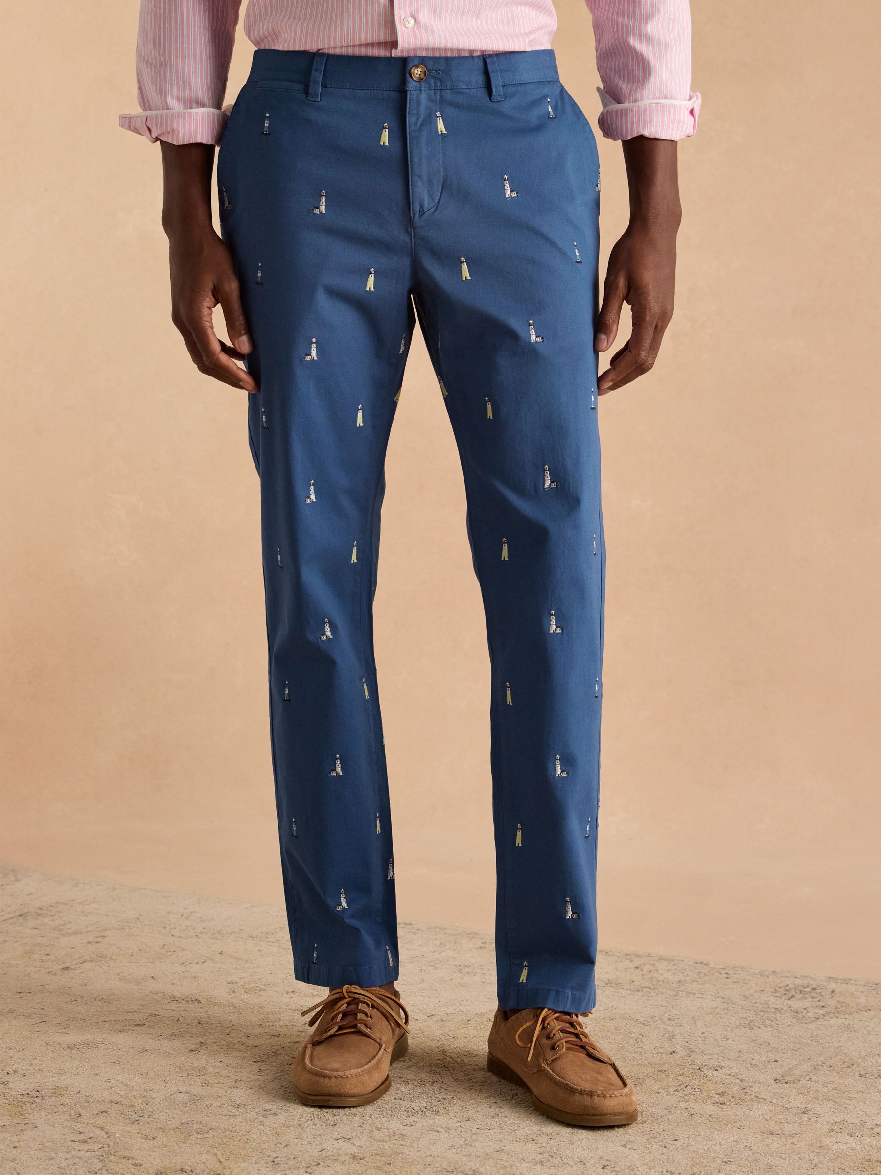Classic Fit Blue With Lighthouse Embroidery Chino Trousers (E51425) | £20