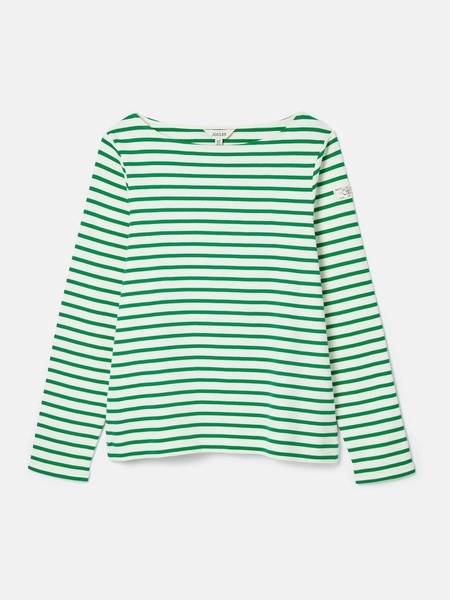Harbour Green/ White Boat Neck Long Sleeve Breton Stripe Top