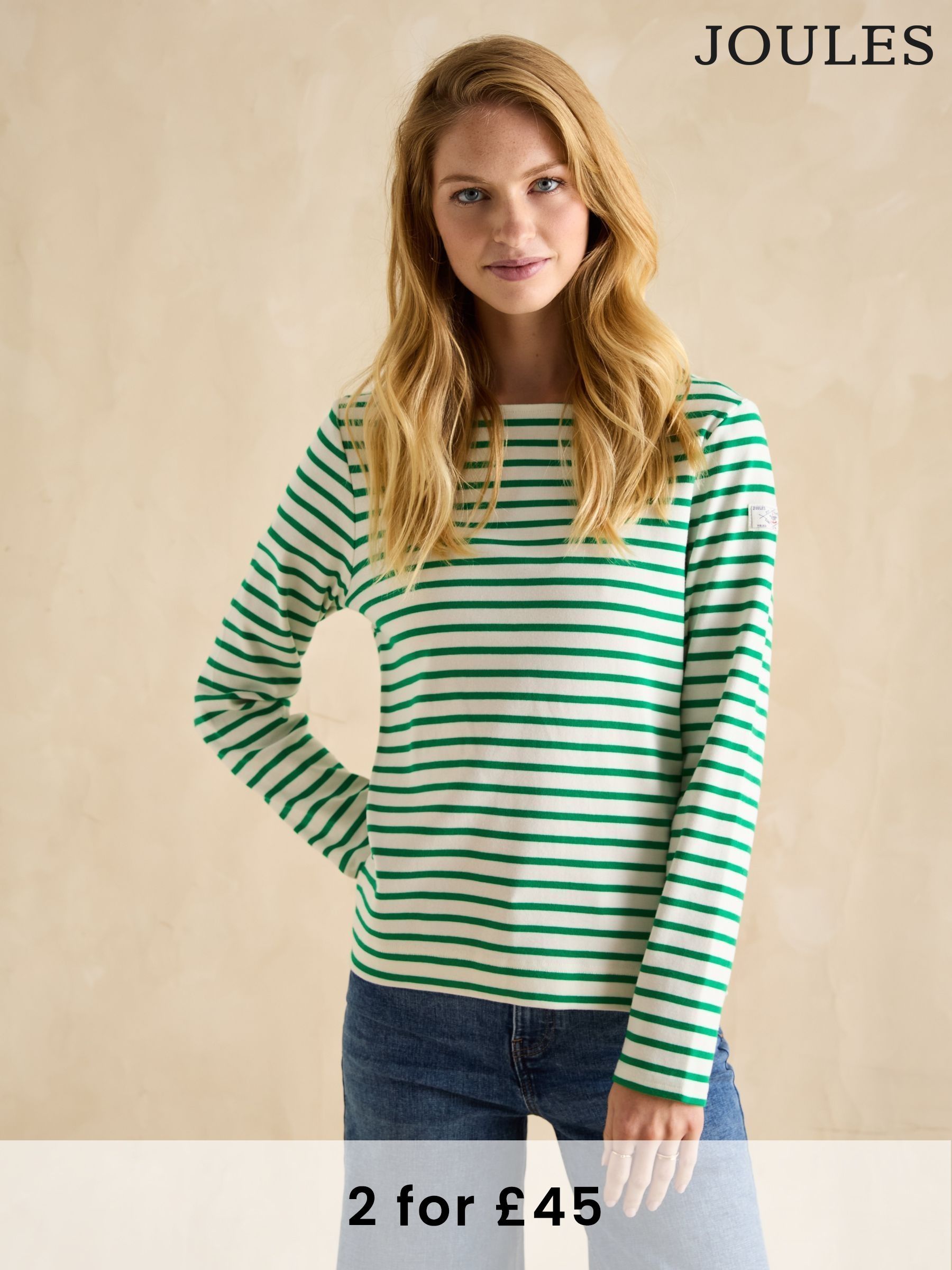 Harbour Green/ White Boat Neck Breton Top (E51633) | £30