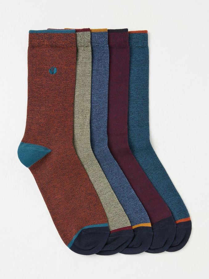 Muted Red/Blue 5 Pack Plain Socks (E52018) | £12
