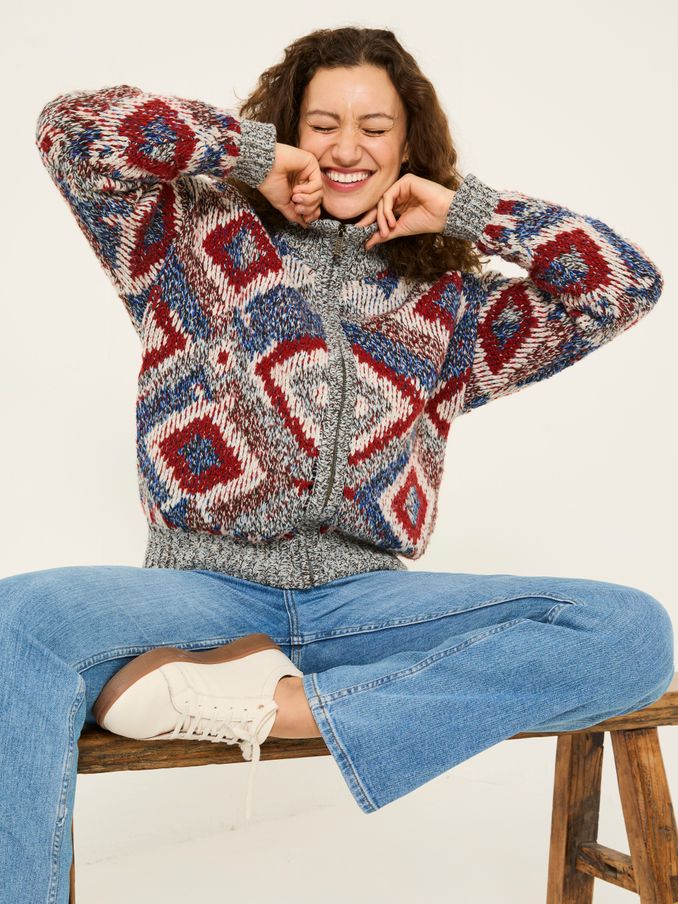 Multi Erin Knitted Zip Through Cardigan (E52138) | £40